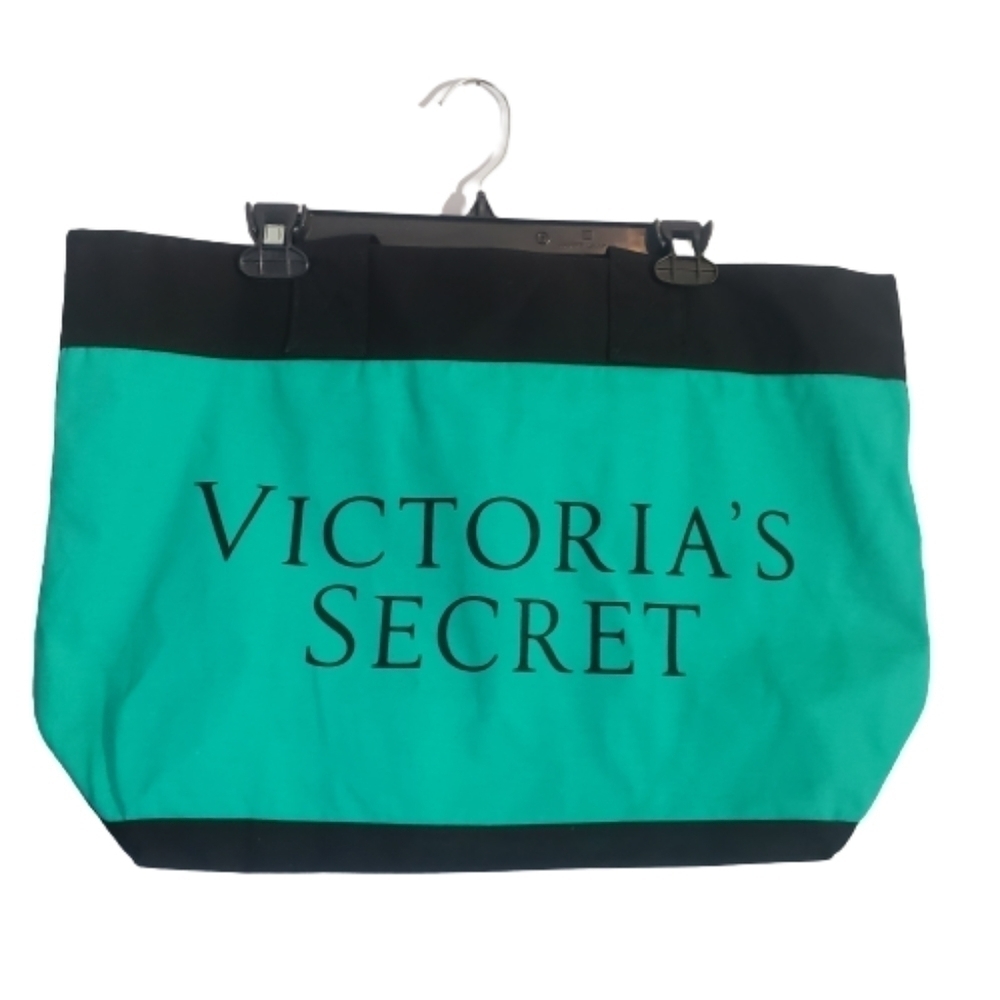 Victoria's Secret canvas colorblock tote teal/blue